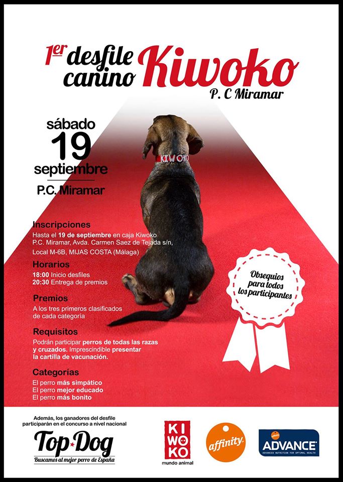 Desfile canino en Kiwoko Mijas Costa, Málaga el próximo sábado 19 de septiembre