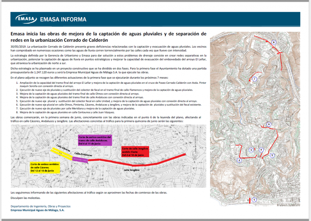 Continuan las obras de separación de redes en Cerrado de Calderón Continuan las obras de separación de redes en Cerrado de Calderón