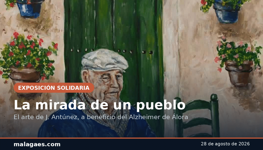 Retrato pictórico de un artesano alorano tejiendo esparto, obra de J. Antúnez para la exposición La Mirada de un Pueblo