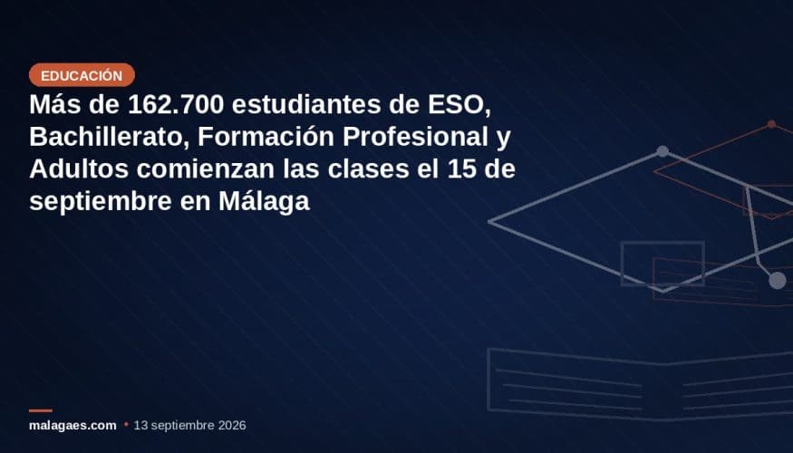 Más de 162.700 estudiantes de ESO, Bachillerato, Formación Profesional y Adultos comienzan las clases el 15 de septiembre en Málaga
