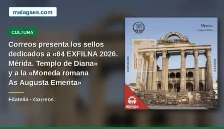 Correos presenta los sellos dedicados a “64 EXFILNA 2026. Mérida. Templo de Diana” y a la “Moneda romana As Augusta Emerita”