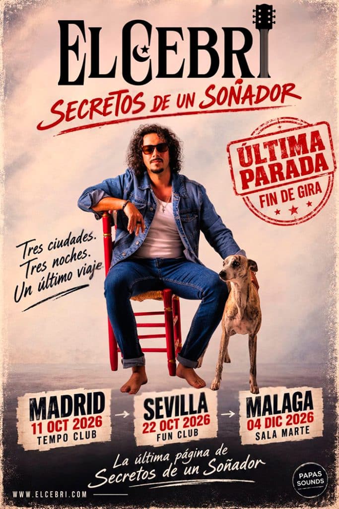 El malagueño El Cebri baja el telón de su gira «Secretos de un soñador» con una triple descarga de mestizaje andaluz y rock visceral en Madrid, Sevilla y Málaga