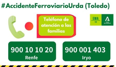 La Junta moviliza recursos del 061 y atención psicológica tras el accidente ferroviario de Urda