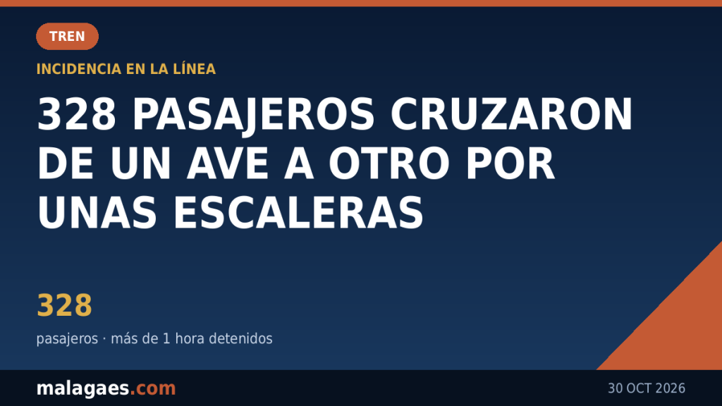 Un AVE averiado dejó 328 pasajeros más de una hora detenidos cerca de Málaga y tuvieron que cruzar a otro tren por unas escaleras