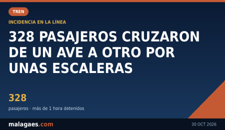 Un AVE averiado dejó 328 pasajeros más de una hora detenidos cerca de Málaga y tuvieron que cruzar a otro tren por unas escaleras