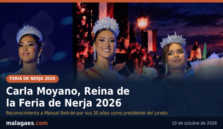 Carla Moyano, Reina de la Feria de Nerja 2026 en una gala que reconoce a Manuel Beltrán por sus 30 años al frente del jurado