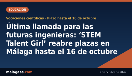 Última llamada para las futuras ingenieras: ‘STEM Talent Girl’ reabre plazas en Málaga hasta el 16 de octubre Última llamada para las futuras ingenieras: ‘STEM Talent Girl’ reabre plazas en Málaga hasta el 16 de octubre